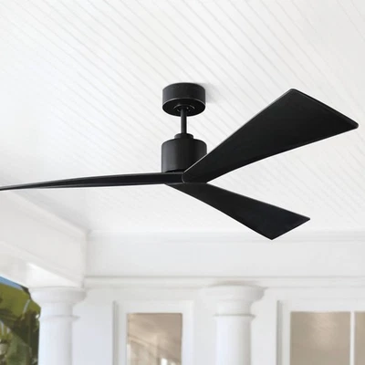 60" Visual Comfort Adler Matte Black Damp Ceiling Fan with Remote - Image 1 of 3