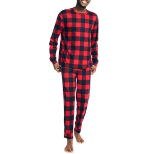 NAUTICA 2-Piece Waffle Buffalo Knit Pajama Set sz L Large Red Plaid Holiday - Picture 1 of 4