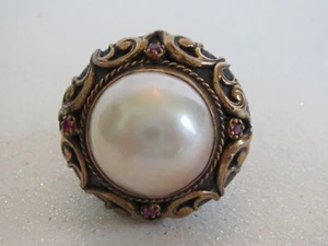 ANELLO ARGENTO STERLING e PERLA grande anello dichiarazione misura 7,75 - Foto 1 di 14