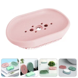 1pc Silicone Multifunction Soap Tray Bathroom Draining Soap Holder with Brush - Picture 1 of 12
