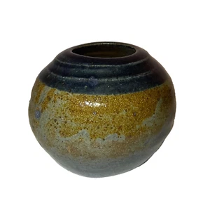 Studio Art Pottery Small Blue/Brown Earthy Weed Pot Vase Signed - Picture 1 of 6
