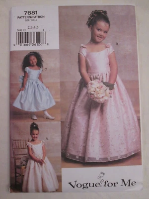 Vogue 7681 Girls Lined Formal Dress Pattern 2-5 Bridal Party Fancy Princess UC - Image 1 of 2