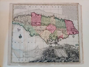 Carta geografica map engraving stampa antica Giamaica Jamaica Seutter 1730 - Picture 1 of 12