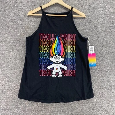 New Torrid Good Luck Trolls Tank Girls 2 Black Sleeveless Round Neck Cotton - Image 1 of 4