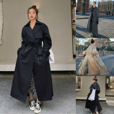 X-Long Trench Coat Double-Breasted Women Cloak Windbreaker Oversized Spring Fall - Image 1 of 4