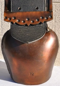 Vintage 1970's Large #12 Copper Cow Bell Leather Strap Farm Made In W. Germany - Picture 1 of 10