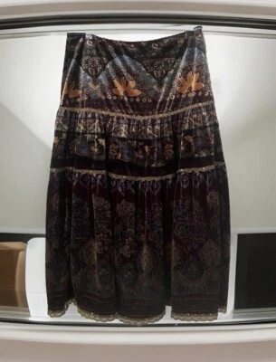 Винтажный Y2K I.C.E. Boho цыганский колдовской гобелен велюр ярусный крестьянин Midi юбка 4 - Изображение 1 из 4