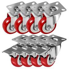8 Pack Caster Swivel Plate Casters On Red Polyurethane Wheels (Combo)