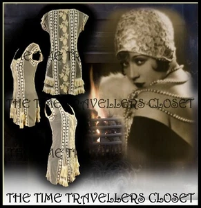 TOPSHOP ANTIQUE VINTAGE CREAM BEIGE CROCHET LACE DRESS 20s FLAPPER 70s BOHO UK10 - Picture 1 of 15