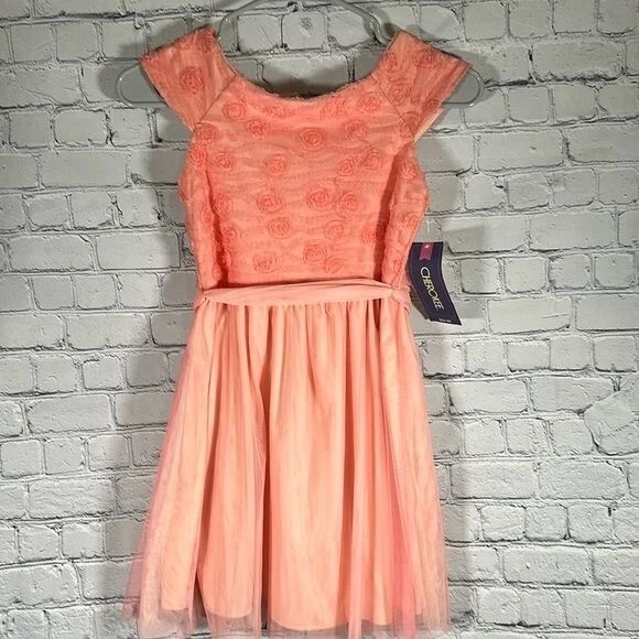 Vestido Cherokee Niñas Tul Tutú Floral Talla Mediana Melocotón/Coral NUEVO Foto 1 de 4