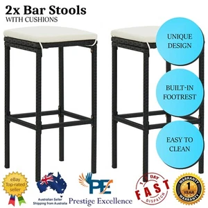 Set of 2 Bar Stools with Seat Cushions Modern Kitchen Counter Stools Poly Rattan - Picture 1 of 9