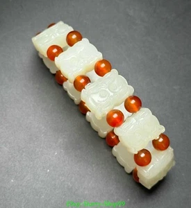 Old Chinese Dynasty Natural Hetian Jade Carve Dragon Beast face Bracelet Bangle - Picture 1 of 9