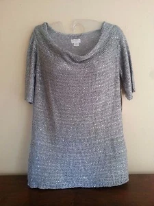 NWT JACLYN SMITH Women's S Gray Sequin Polyester Acrylic Short Sleeve Sweater - Picture 1 of 6
