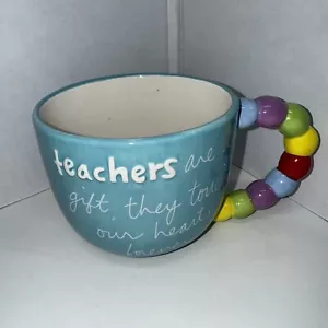 Sandra Magsamen - Teachers Are A Gift ~ Latte Coffee Tea Mug Blue Rainbow Handle - Picture 1 of 3