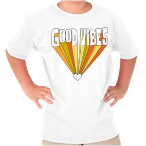 Retro Motivational Positive Good Vibes Heart Youth Crewneck T Shirts Boy or Girl - Picture 1 of 7