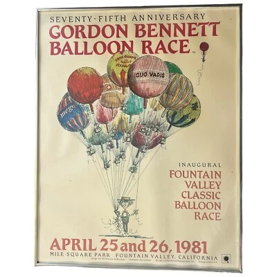 1981 Hot Air BALLOON RACE Poster Gordon Bennett Paul Conrad Fountain Valley Cal - Image 1 of 4