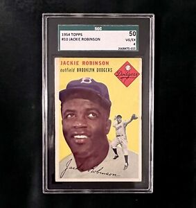 Jackie Robinson 1954 Topps Baseball Card #10. SGC 4. Very Good-Excellent