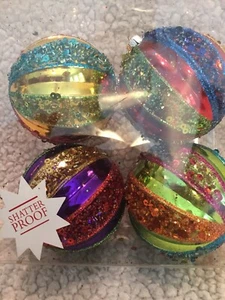 NEW Colorful Beaded Sequin Christmas Ornaments Shatterproof ~ Set of 4 - Picture 1 of 4