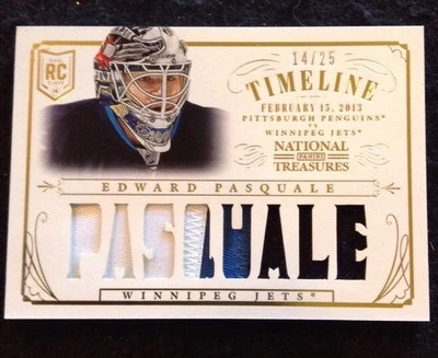 13/14 National Treasures Rookie Timeline Patch #47  EDWARD PASQUALE Jets /25 3C - Image 1 of 2