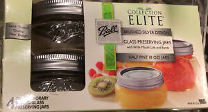 Ball Collection Elite Half Pint Mason Jars Wide Mouth, 3 Jars 1/2 Pint. 8oz.