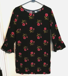 Old Navy Womens Dress L Knee Length Floral Black Pink Green 3/4 Sleeve Office - Picture 1 of 5