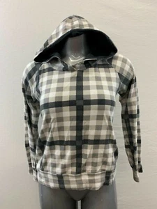 Bench Women's Large Beige Black Checkered Long Sleeve Fitted Full Zip Hoodie - Picture 1 of 8