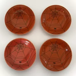 Set of 4 Williams-Sonoma Halloween Appetizer/ Dessert Plates Spider Web Orange - Picture 1 of 7