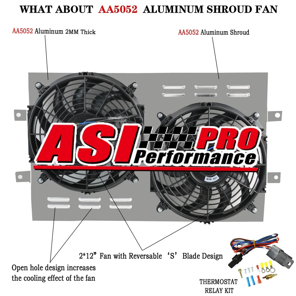 FOR Chevy Chevelle Bel Air Impala EL CAMINO 1963-1968 Aluminum Shroud+Fans+Relay Foto 1 de 4