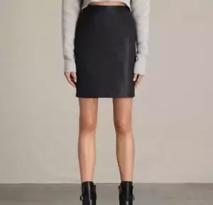 AllSaints Damen-Bleistiftrock schwarz durchgehender Reißverschluss Größe 4 schmal geschnitten Mini - Bild 1 von 11