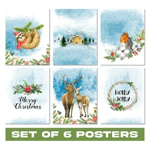 Festive Holiday Delight: Set of 6 Joyful Christmas Decorative Wall Art Posters - Picture 1 of 8