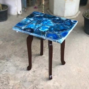 15" x 12" Blue Agate Table Top With Wooden Stand - Picture 1 of 6