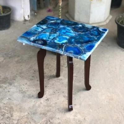 18" x 12" Blue Agate Table Top With Wooden Stand - Image 1 of 4