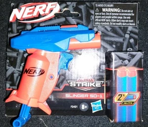 Nerf Alpha Strike Slinger SD-1 Small Dart Gun NEW 2 Elite Darts Blue Red Toy - Picture 1 of 2