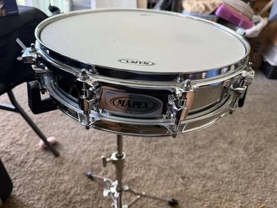 Vintage Mapex MPX Steel Shell Piccolo Snare Drum 14 x 3.5 in. Steel With Stand. - Image 1 of 4
