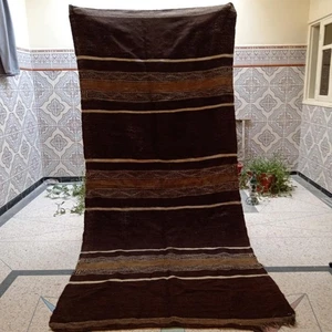 Antique Handwoven Desert Authentic Moroccan Rug Goat's Hair Geometric 130"/ 62" - Picture 1 of 13