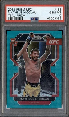 2022 Panini Prizm UFC Teal Prizm #168 Matheus Nicolau RC Rookie /49 PSA 10 - Image 1 of 2