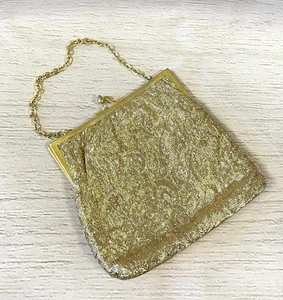 Vintage Evening Bag | 1960s Vintage Gold Lamé Evening Bag Unique Gifts, Retro - Picture 1 of 3