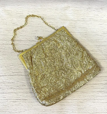 Vintage Evening Bag | 1960s Vintage Gold Lamé Evening Bag Unique Gifts, Retro - Image 1 of 3