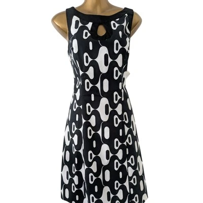 NWT Mica Sz 8 Black and White Abstract Print Dress - Image 1 of 4