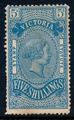 1871 Victoria, Australia usado fiscal, sello de ingresos 5/, BF12A, azul sobre blanco Foto 1 de 4