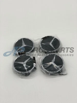 Black with Chrome Wheel Center Hub Cap Set of 4 Mercedes-Benz B66470200 X 4 Foto 1 de 4