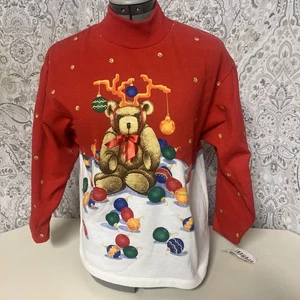 Neu mit Etikett 80er Jahre Spumoni Vintage Weihnachten Urlaub rot Teddy Sweatshirt Oberteil Mädchen L 12/14 - Bild 1 von 8