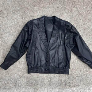 Vintage 80er Leder Moto Jacke Damen Knöpfe & Futter Taschen Gr. L - (lesen) - Bild 1 von 7