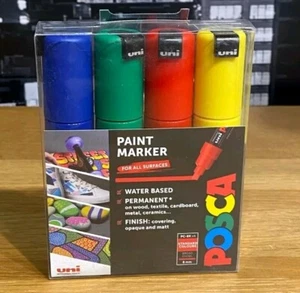 Uni Posca Pennarelli Pennarelli a Vernice Larghezza 8mm Scalpello Colori Standard PC-8K (Set di 4) - Foto 1 di 2
