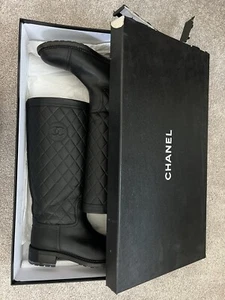 Chanel High Boots 14B Black Quilted Leather Size 38 - Picture 1 of 9