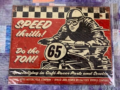 Letrero Speed Thrills Yunque Moto Metal 16x12.5 Decoración Pared Motocicletas Garaje Tienda Foto 1 de 3