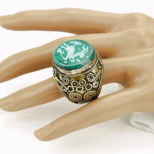 Anillo de Malaquita Tallado a Mano Kuchi BellyDance Tribal (muchos tamaños disponibles) 851f8 - Imagen 1 de 3