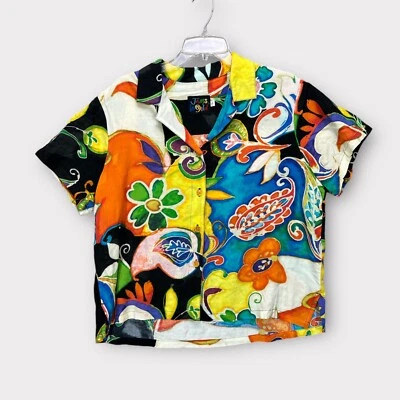 Camisa havaiana vintage JAMS WORLD MYSTERE PRINT TOP rayon L anos 90 floral - Imagem 1 de 4