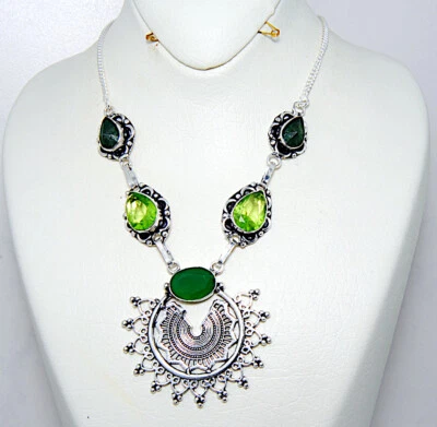 Damen Anhänger aufgefallene Edelstein Smaragd Anhänger Sterling Silber 925  - Bild 1 von 3