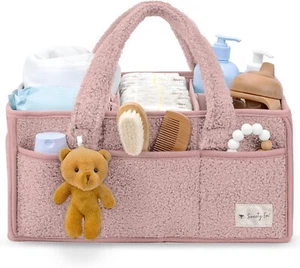 Borsa Organizzatore Pannolini Neonato - Cestino Asilo Sherpa Morbido Portatile - Rosa - Foto 1 di 8